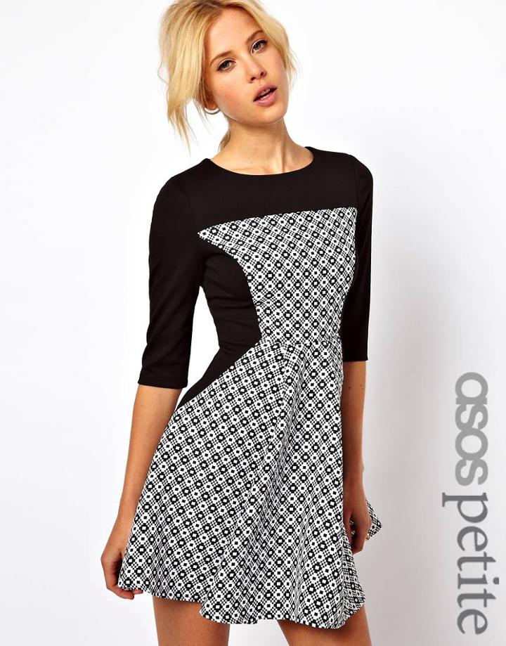 Asos Petite Exclusive Skater Dress With Textured Panel - Black