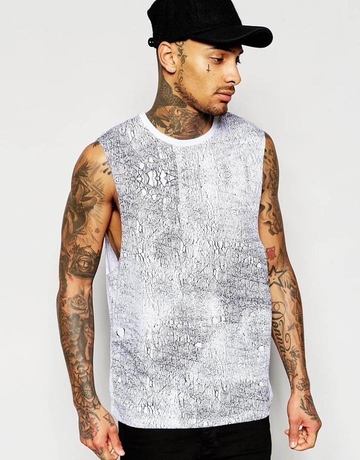 Asos Sleeveless T-shirt With Crack Wash Effect - White