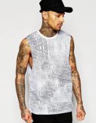 Asos Sleeveless T-shirt With Crack Wash Effect - White