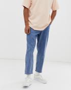 Asos White Tapered Jeans In 14 Oz Mid Wash Denim-blue