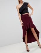 Asos Design Scuba Skirt With High Low Ruffle Detail-purple