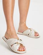 River Island Link Front Flat Sandals In Cream-white