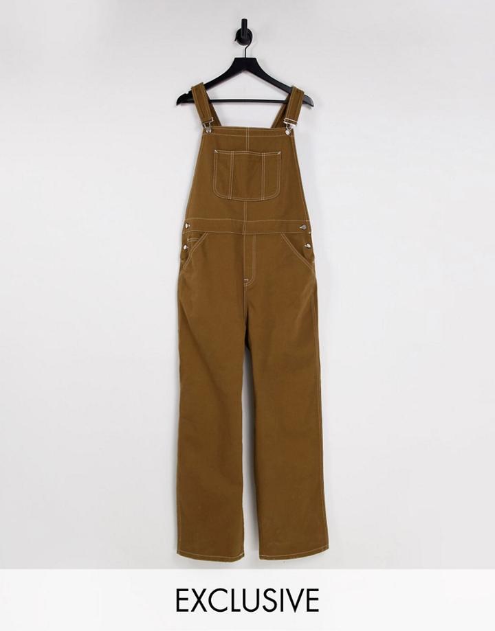 Reclaimed Vintage Inspired Unisex Overalls In Washed Khaki-green