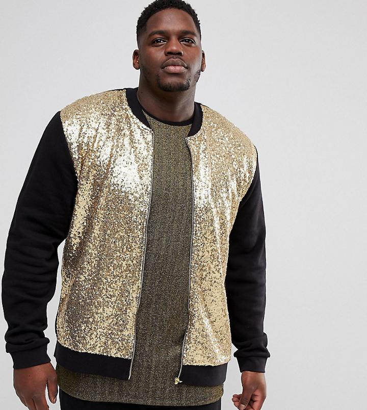 Asos Plus Gold Sequin Bomber Jacket - Black