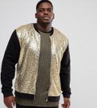Asos Plus Gold Sequin Bomber Jacket - Black