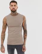 Asos Design Organic Muscle Fit Tank Tank With Stretch In Beige - Beige