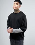 Asos Cotton Sweater With Double Layer Sleeve In Black - Black