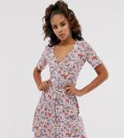 Asos Design Tall Mini Button Through Tea Dress In Ditsy Floral - Multi