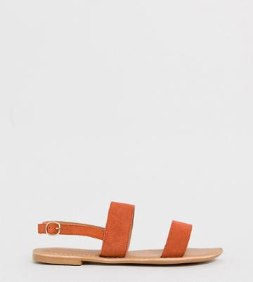 Park Lane Wide Fit Leather Flat Sandal - Orange