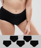 Yours 5 Pack Black Knickers - Black