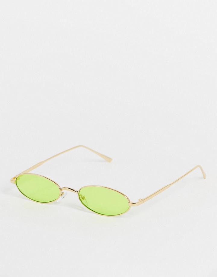 Public Desire Mini Oval Sunglasses In Neon Yellow
