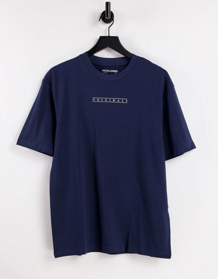 Jack & Jones Originals Relaxed Fit T-shirt With Back Print In Navy