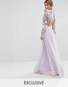 Frock And Frill Embroided Maxi Dress With Tulle Skirt And Open Back - Multi