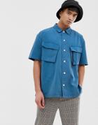 Collusion Oversized Shirt With Utility Pockets - Blue