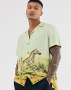 Asos Design Short Sleeve Zebra Print Shirt In Green - Green
