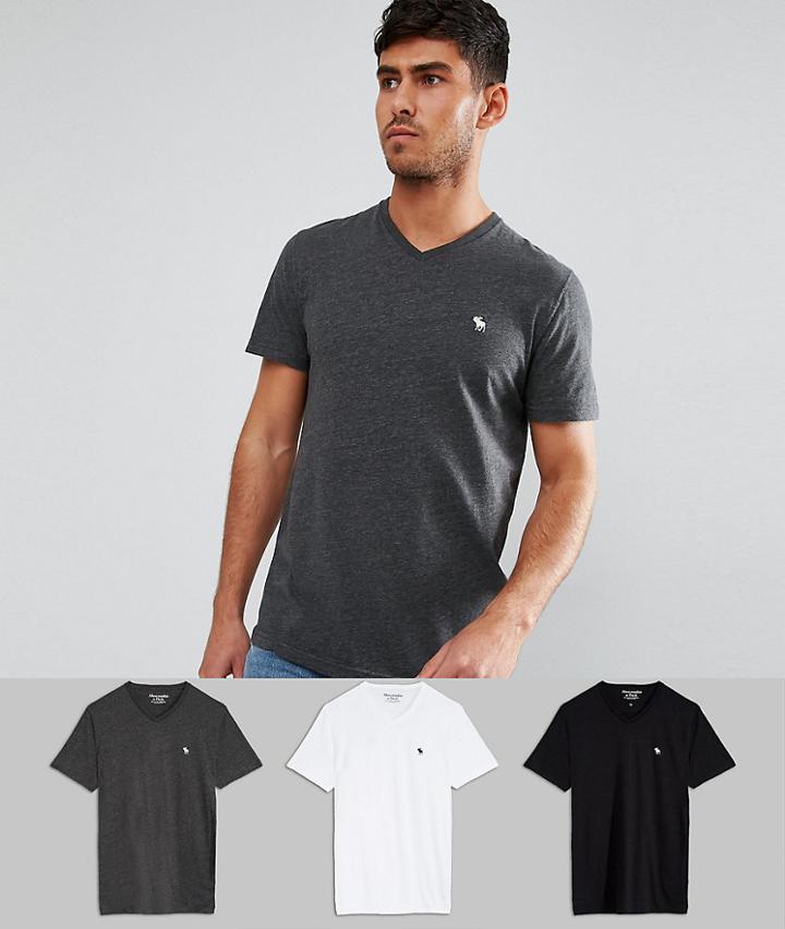 Abercrombie & Fitch 3pack T-shirt V-neck Muscle Slim Fit In Black/white/gray - Multi
