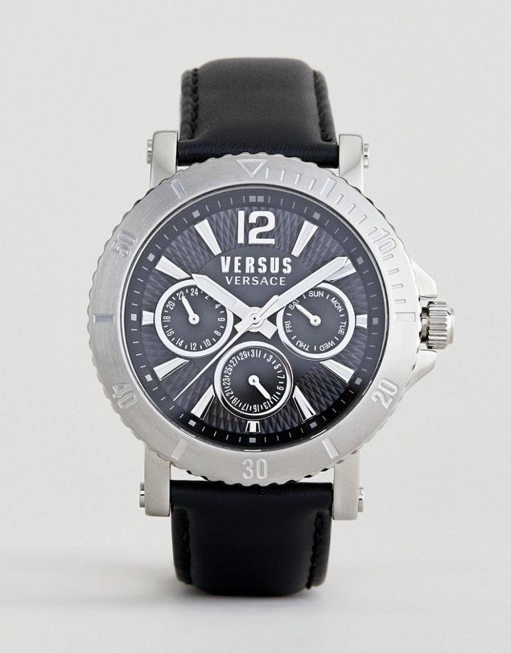 Versus Versace Steenberg Vsp520218 Chronograph Leather Watch In Black 45mm - Black
