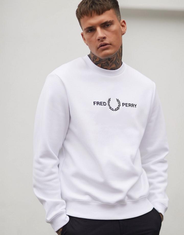 Fred Perry Embroidered Chest Logo Sweatshirt In White