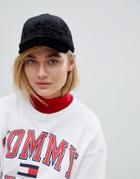 Tommy Hilfiger Short Peak Velvet Logo Cap - Black