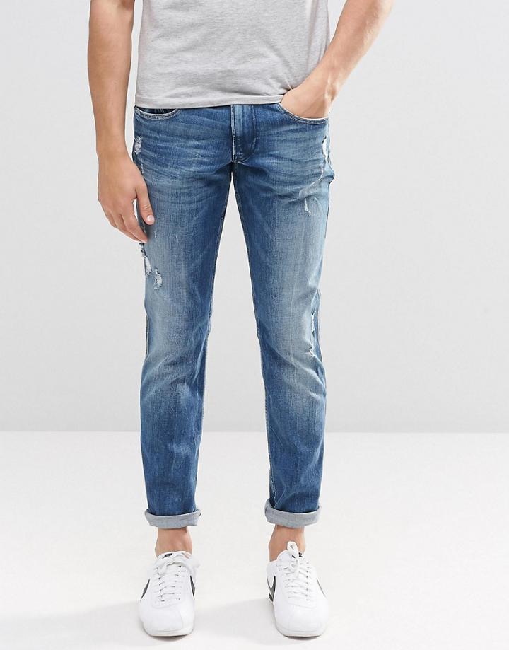 Replay Anbass Slim Jeans Stretch Distress Light Wash - Light Wash