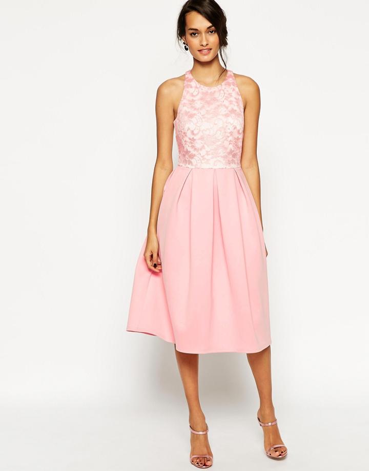 Asos Lace Top Scuba Skater Midi Dress - Nude