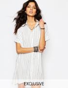 Y.a.s Oversized Shirt Dress In Fine Stripe - Mono Stripe