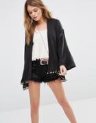Kiss The Sky Lightweight Festival Cardigan With Coin Trim - Black