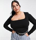 Asos Design Curve Long Sleeve Top With Square Neck In Black