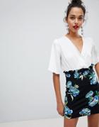 River Island A-line Mini Skirt With Ruched Waist In Floral Print-black