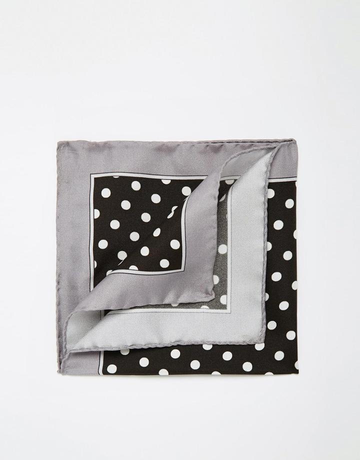 Noose & Monkey Italian Silk Pocket Square With Spot - Black