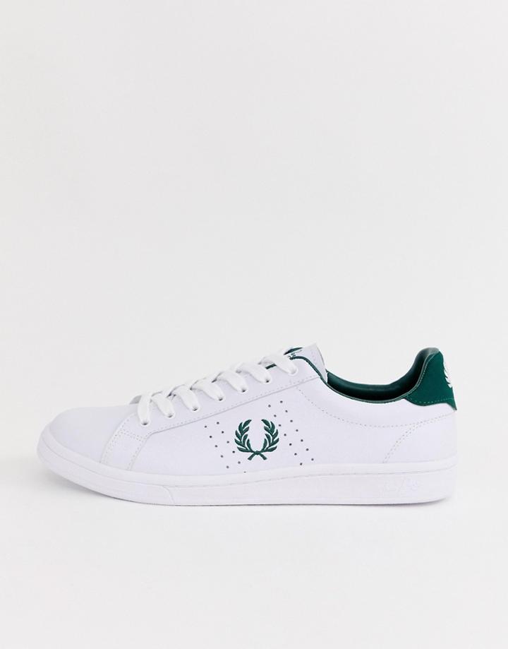 Fred Perry B721 Leather Sneakers In White/green - White