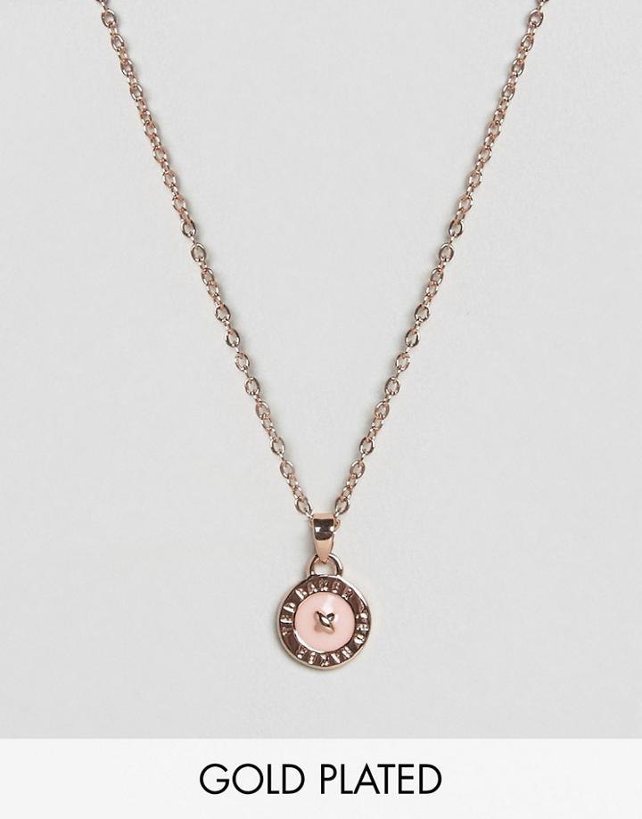 Ted Baker Button Pendant Necklace With Swarovski Crystal - Gold
