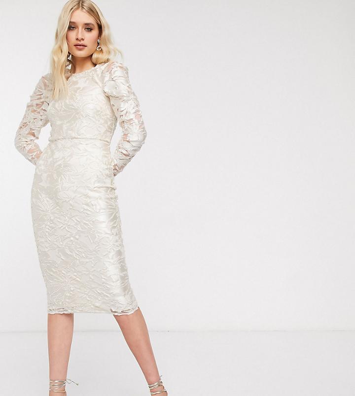 Asos Design Tall Long Sleeve Pleated Puff Sleeve Burnout Mini Dress In White