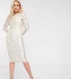 Asos Design Tall Long Sleeve Pleated Puff Sleeve Burnout Mini Dress In White