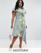 Asos Curve Asymmetric Tea Dress In Floral Print - Multi