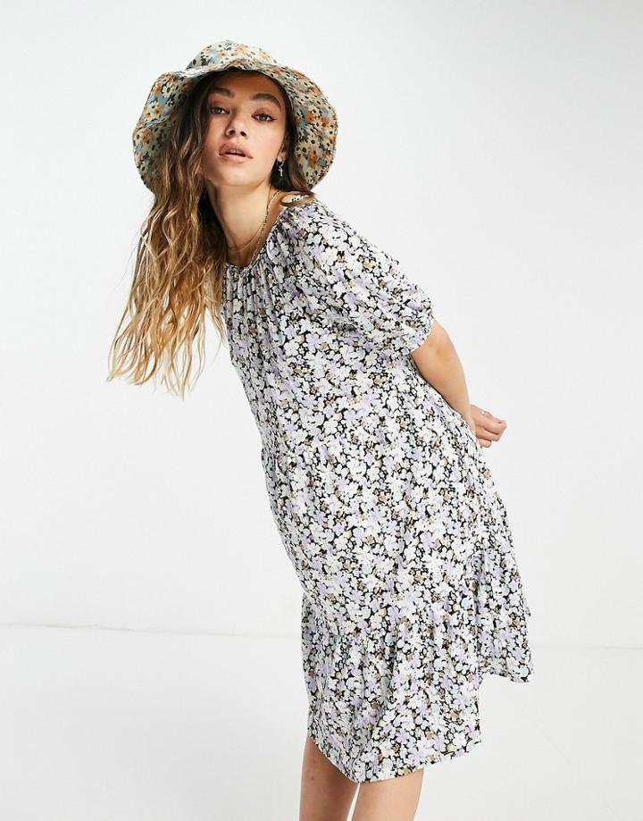 Only Mini Smock Dress With Open Back In Ditsy Floral-multi