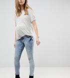 Supermom Maternity Distressed Skinny Over The Bump Jeans With Adjustable Waist - Blue