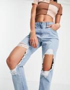 Parisian Extreme Rip Jeans In Light Blue-blues