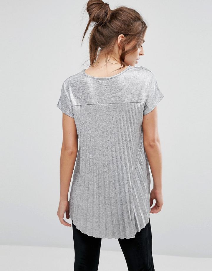 Warehouse Metallic Pleat Back Top - Gray