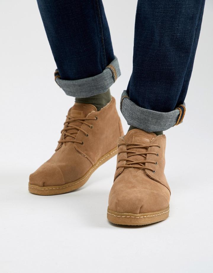 Toms Bota Shearling Boots In Beige Suede - Beige