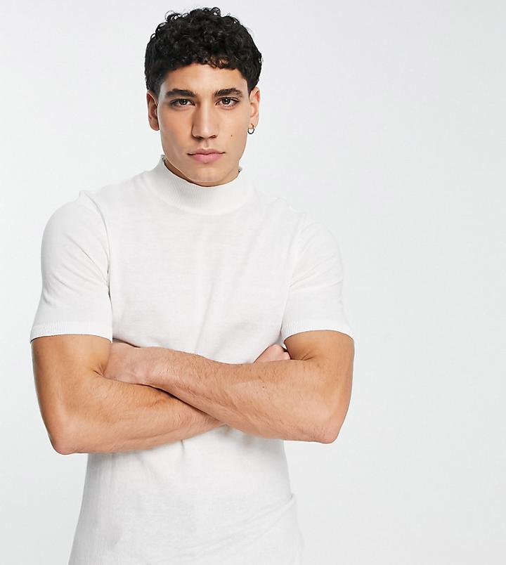 Asos Design Muscle Fit Knitted T-shirt With Turtle Neck In White