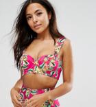 Asos Design Fuller Bust Exclusive Classic Tropical Print Longline Bikini Top - Multi