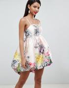 Asos Design Satin Bubble Dress In Occasion Bloom Print - Multi