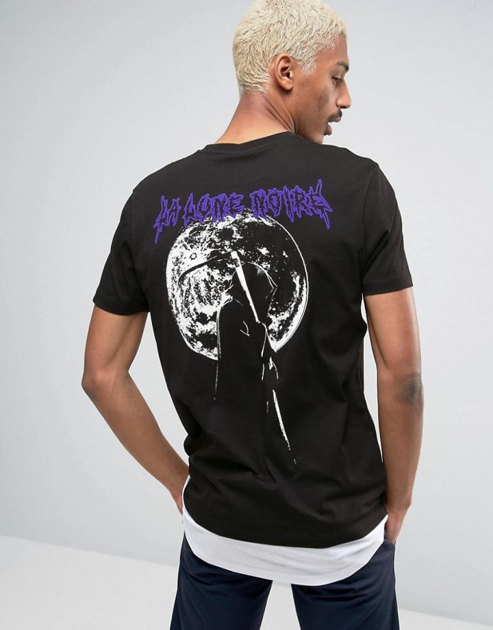 Asos Super Longline T-shirt With Curved Hem Extender And Grim Reaper B