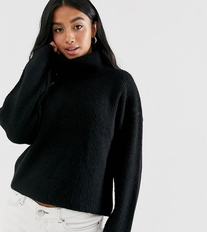 Asos Design Petite Fluffy Sweater With Cowl Neck In Recycled Blend