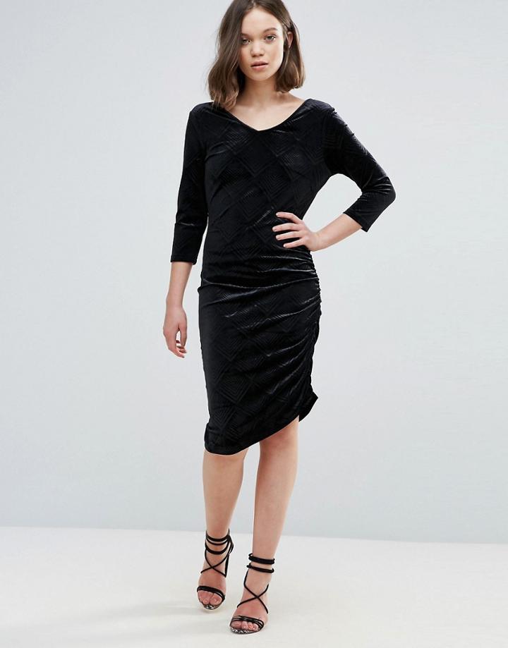 Ichi Velvet Asymmetric Dress - Black
