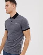 Hollister Icon Logo Heritage Slim Fit Polo Contrast Collar In Black Marl - Black