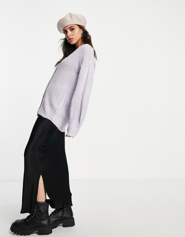 Violet Romance Oversized Cardigan With Balloon Sleeves In Lilac-purple