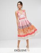 True Violet Midi Prom Dress In Print Mash Up - Multi