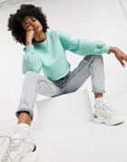 Topshop Cropped Sweatshirt In Sage-green